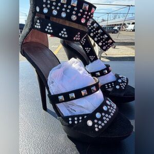 Colin Stuart Black Suede Studded Platform Heels- NEW